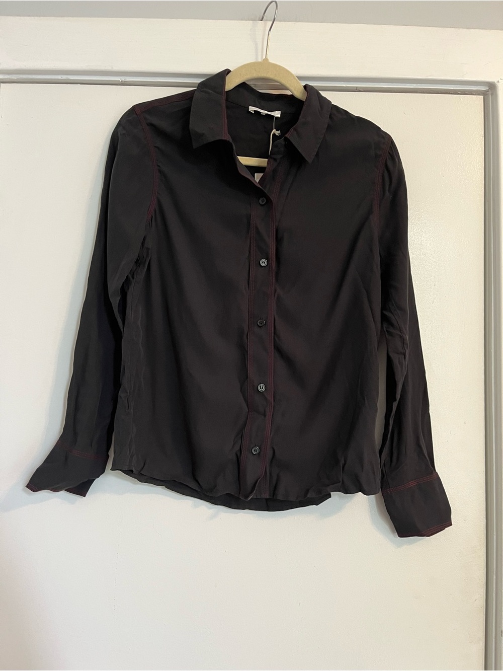 ecru Moore Top Black Shirt with Red stitch women’s size small button up top